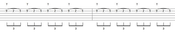 Each tap phrase is a triplet so you’re hitting three notes per beat