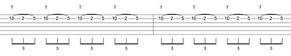 Each tap phrase is a triplet so you’re hitting three notes per beat